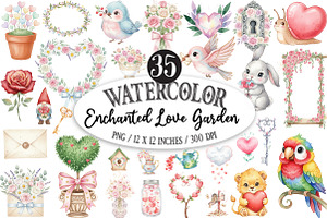 Enchanted Love Garden Clipart Colle, an Illustration by Designking