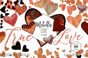 Amber Metallic Hearts Love Clipart