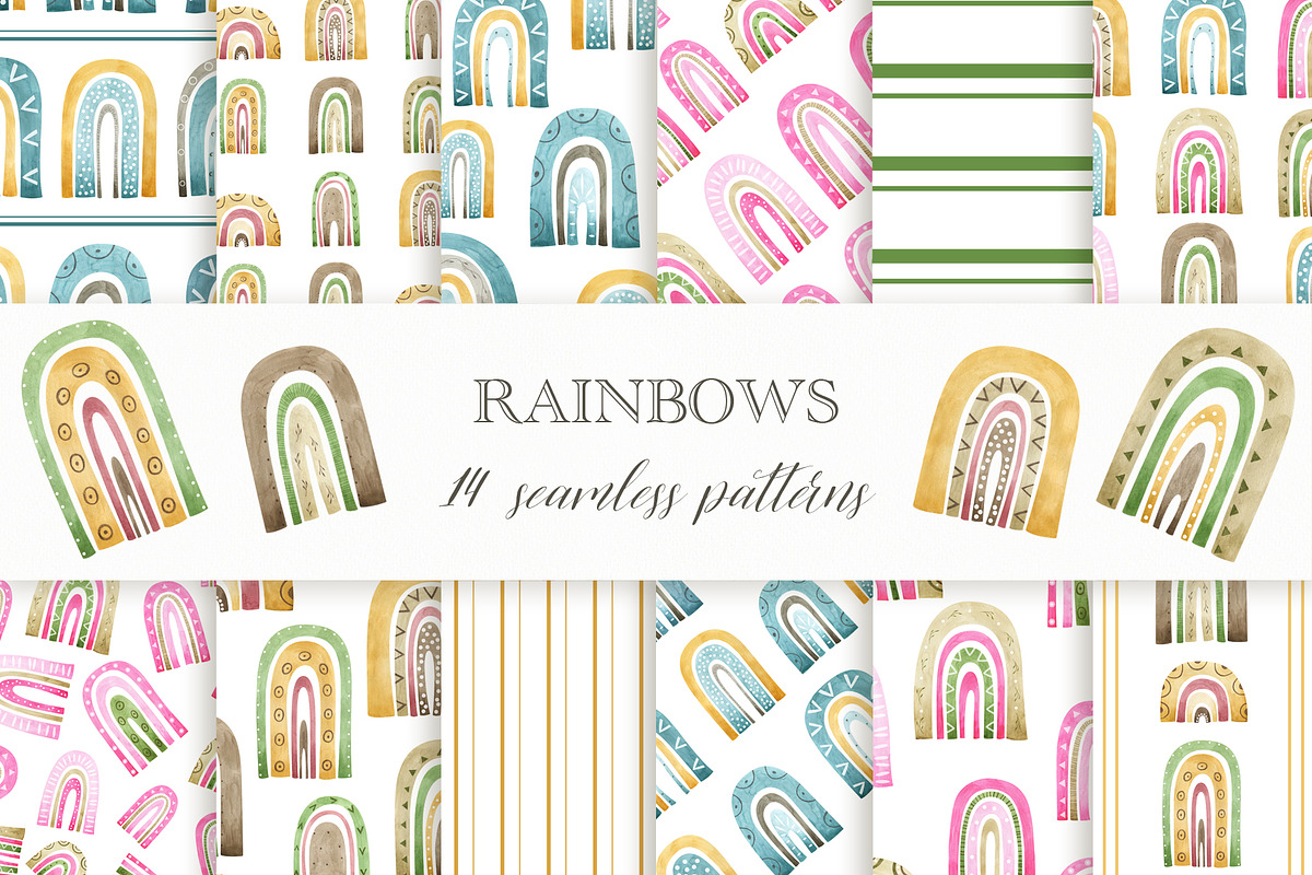 Watercolor Boho Rainbows Set, an Object Graphic by OrangePeafowlArt (Photo 9 of 16)