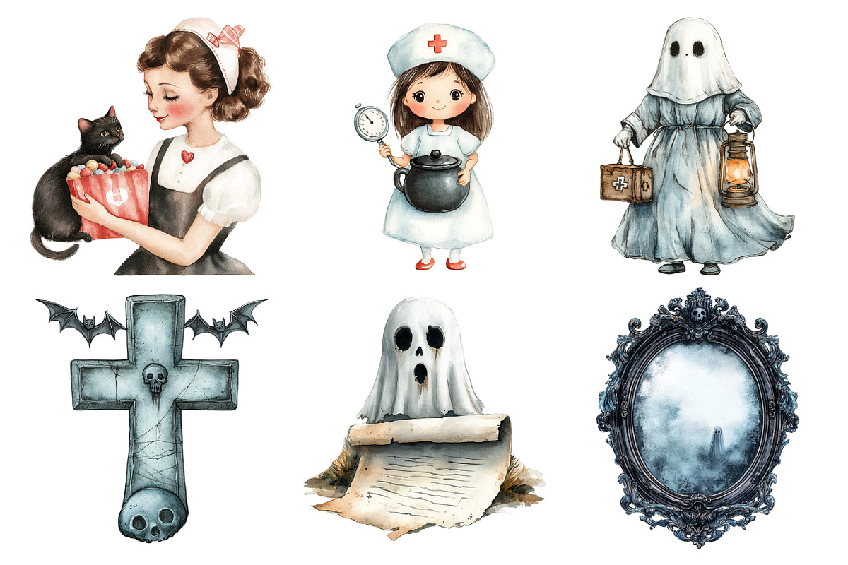Vintage Halloween Nurse Clipart, an Illustration by Daily.Designs (Photo 3 of 5)