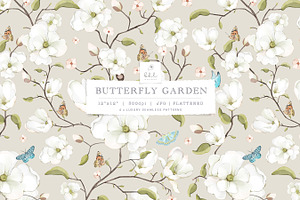 Butterfly And Magnolias Pattern