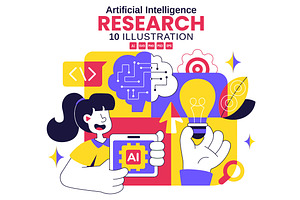 10 Artificial Intelligence Research, a Technology Illustration by denayunebgt