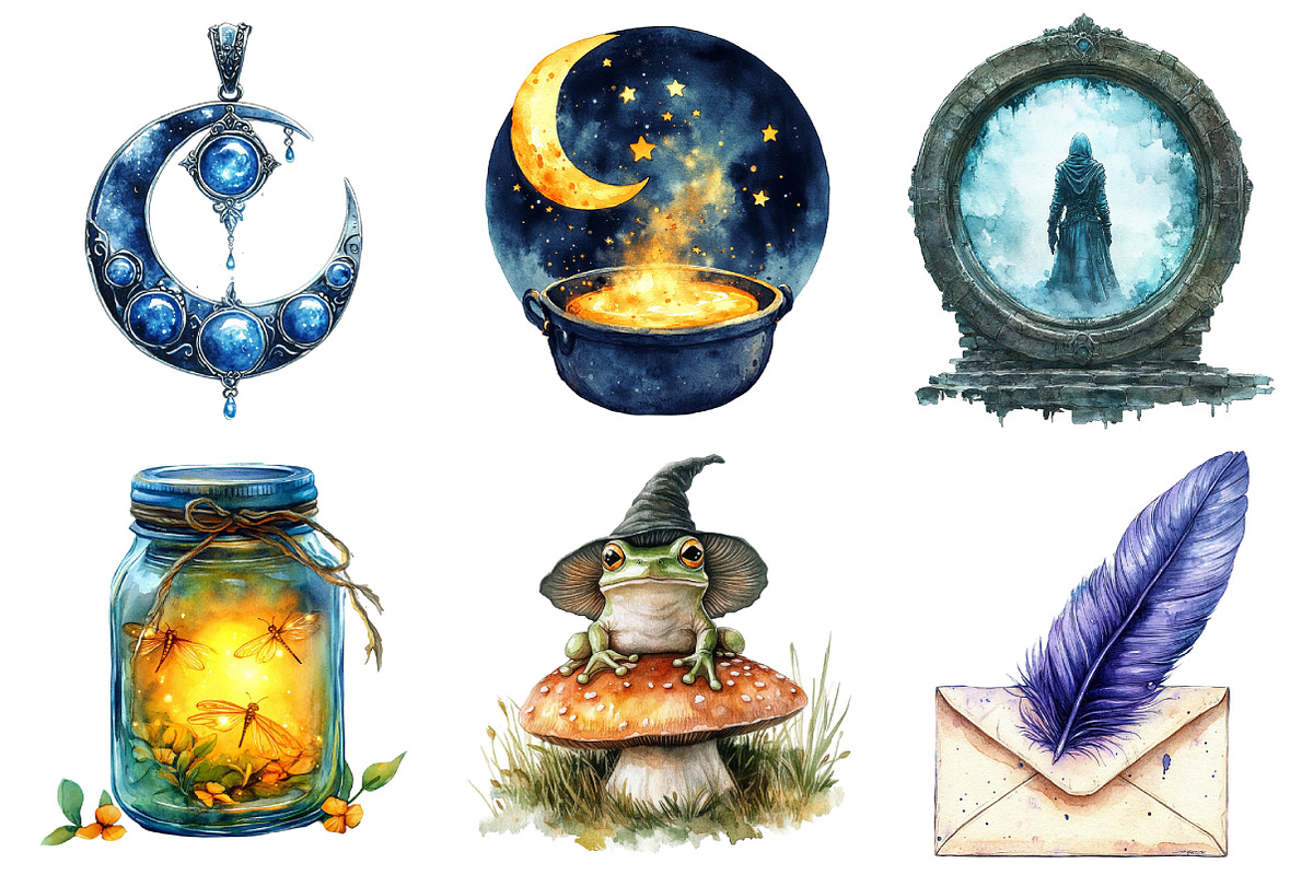 Watercolor Halloween Witches Clipart, an Illustration by Daily.Designs (Photo 5 of 5)