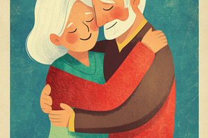 Elderly couple in warm hug, a Photo by Beautiful things