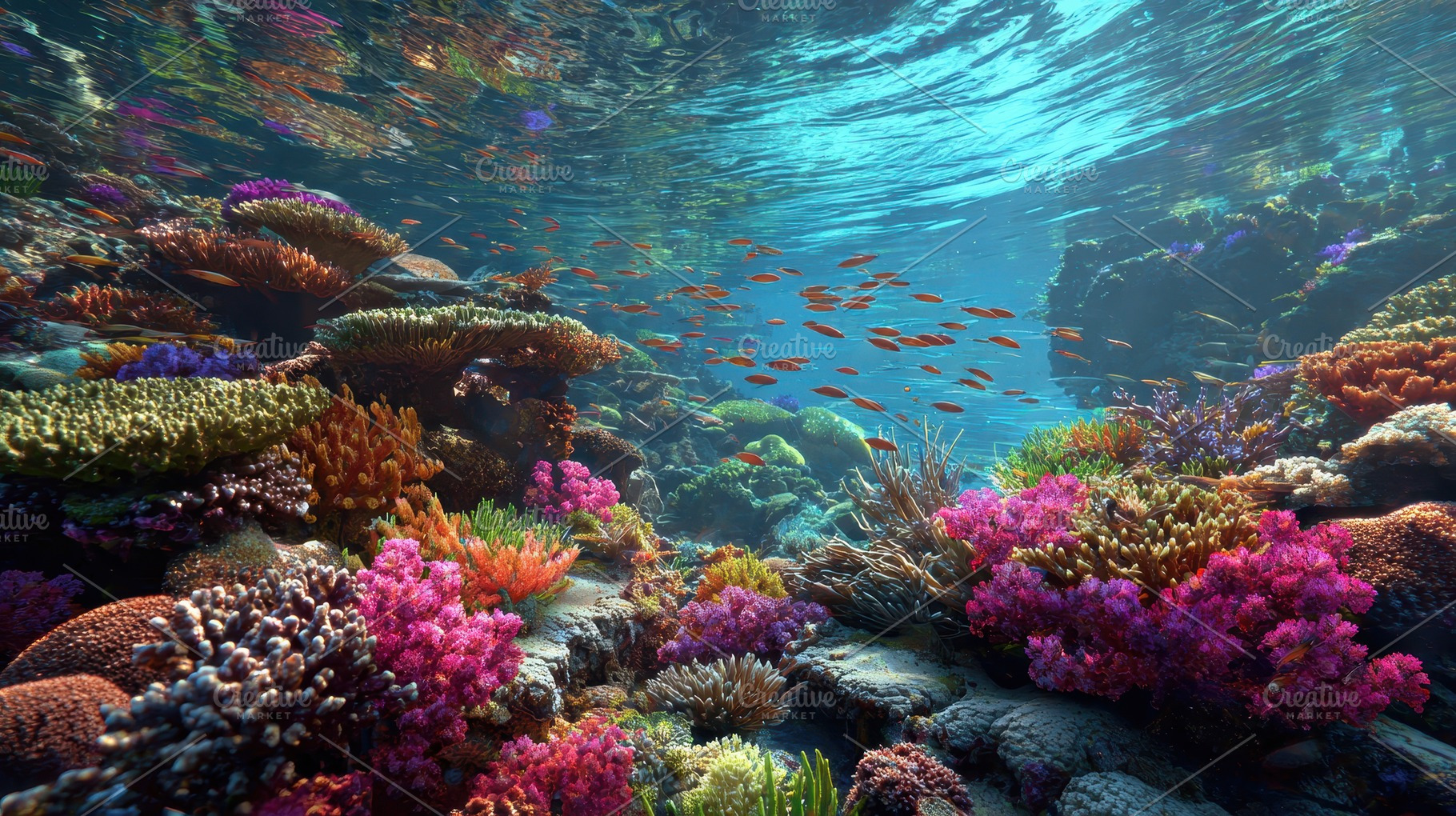 Coral reef with various fish, a Photo by Pavel_design