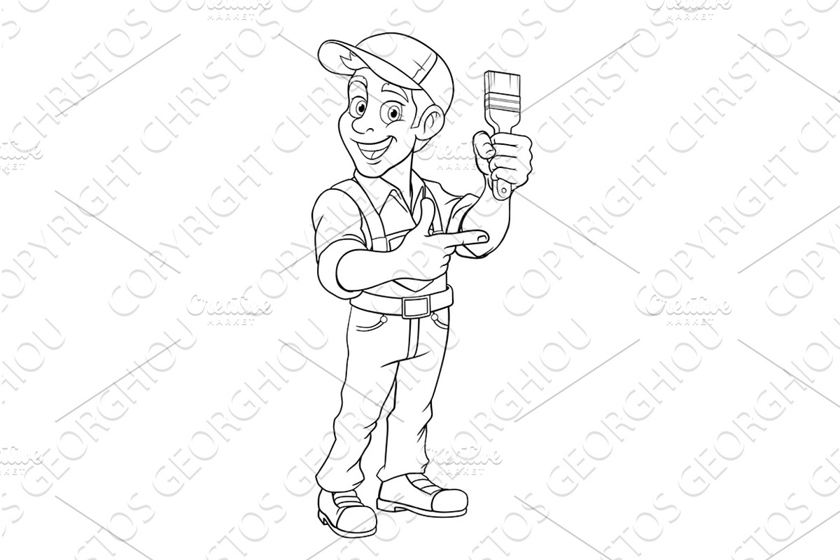 Painter Decorator Cartoon Paint, a Person Illustration by Christos Georghiou