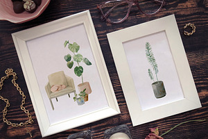 Cosy House Plants Watercolor Clipart