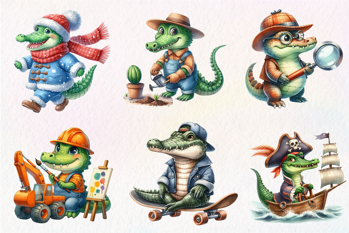 Cute Crocodile Clipart, an Illustration by CreationArt (Photo 4 of 5)