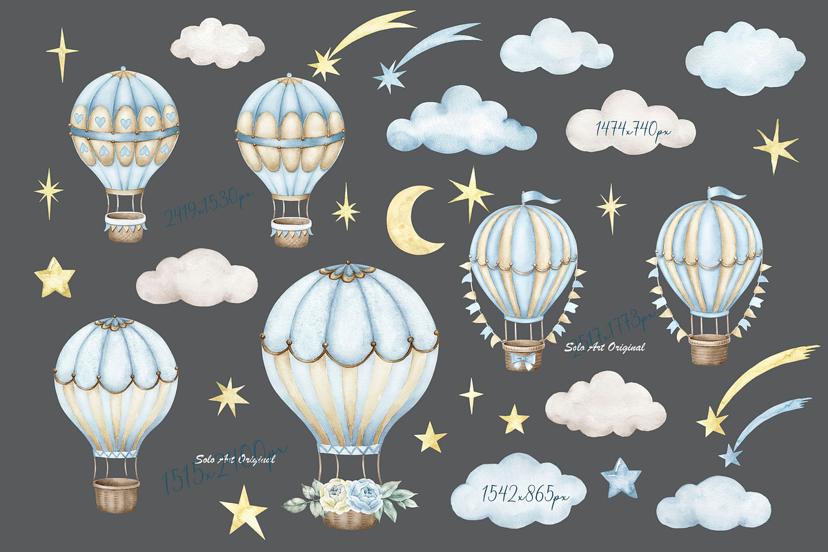 Teddy bear, hot air balloons clipart, an Animal Illustration by Solo Art Original (Photo 3 of 8)
