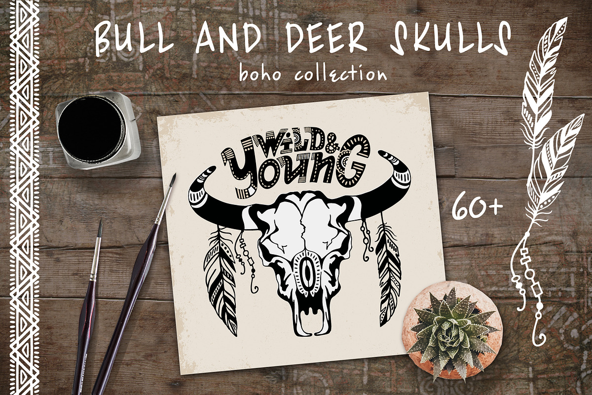 Tribal skull & feathers, a Decorative Illustration by Live line (Photo 1 of 5)