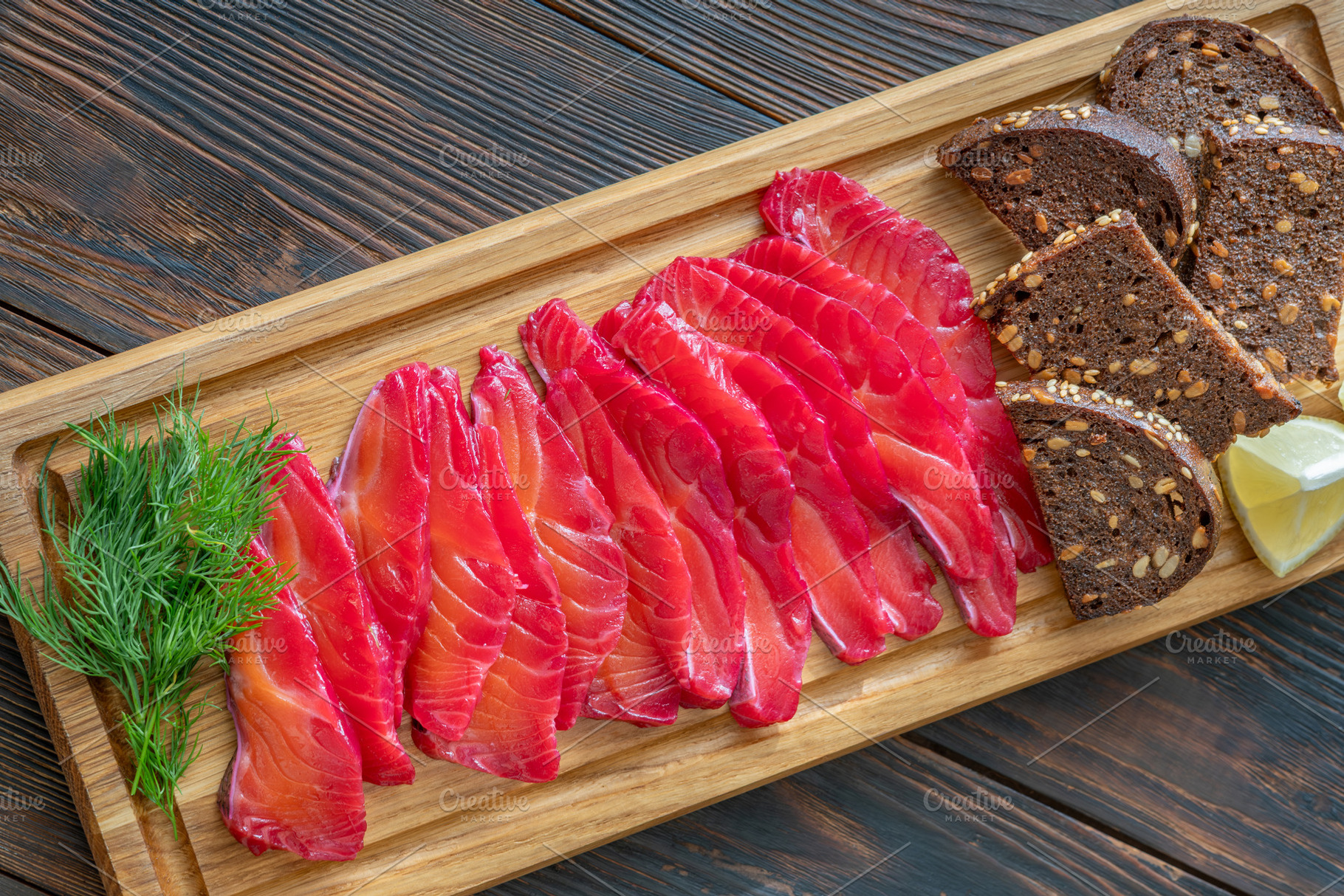 Beetroot Cured Salmon Gravlax With Rye Bread And Fresh Dill, a Food & Drink Photo by Alexander Prokopenko