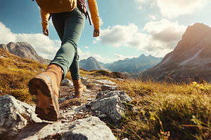 Hiker walks in sunny mountains, a Sports & Recreation Photo by MistyDay