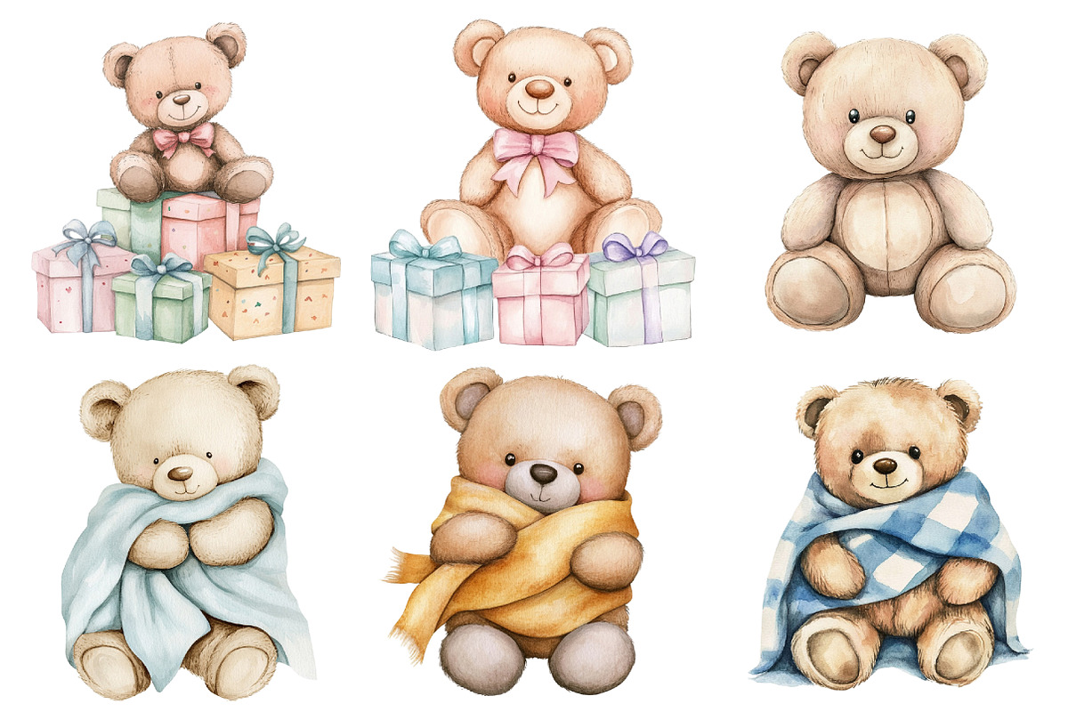 Watercolor Beige Teddy Bear Nursery, an Illustration by CitraGraphics (Photo 3 of 5)