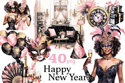 Happy New Year Clipart | Carnival, a Person Illustration by GlamArtZhanna (Thumbnail 1 of 5)