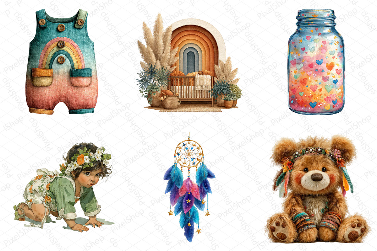 Watercolor Boho Baby Clipart, an Illustration by DreamPrint404 (Photo 4 of 5)