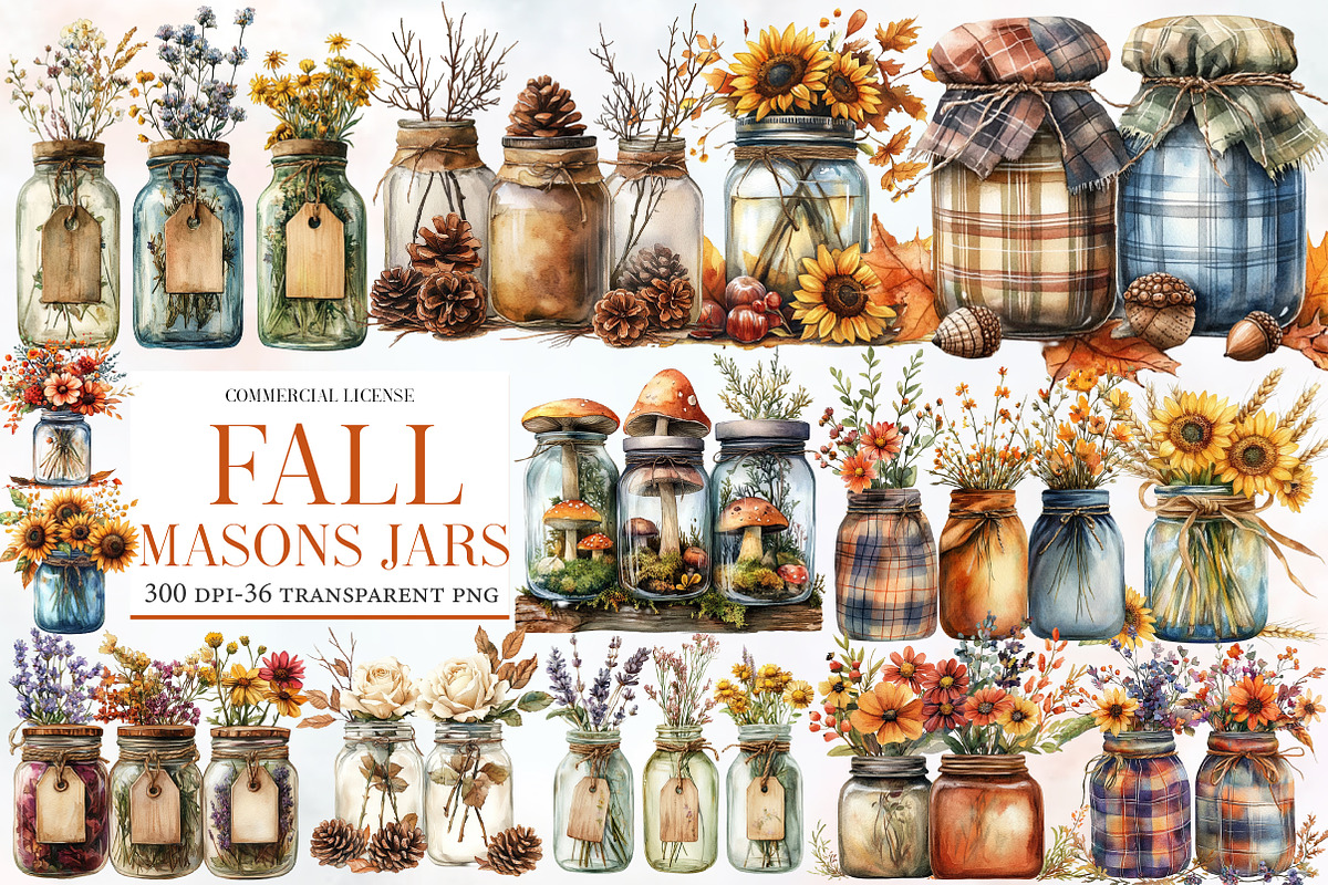 Fall Masons Jars Clipart, an Illustration by Designworld (Photo 1 of 5)