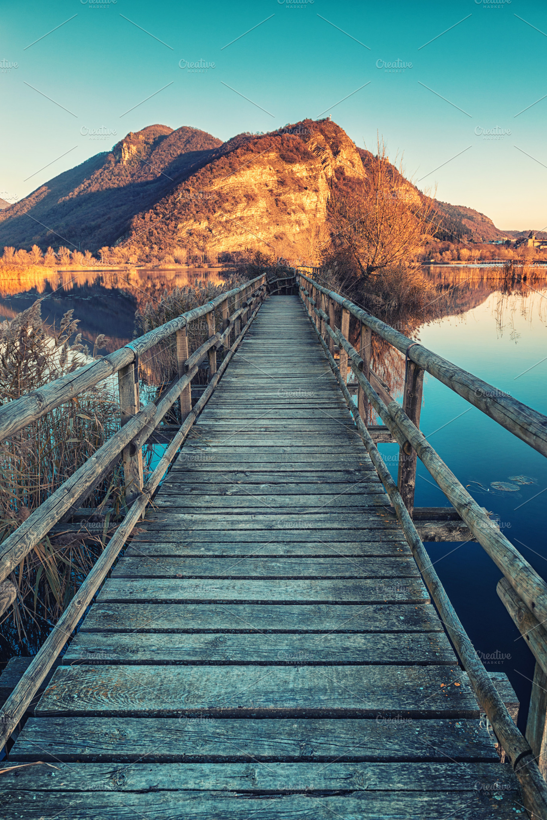 Wood bridge featuring wood bridge, lake, and peatlands, a Nature Photo by Giordano Aita Graphics