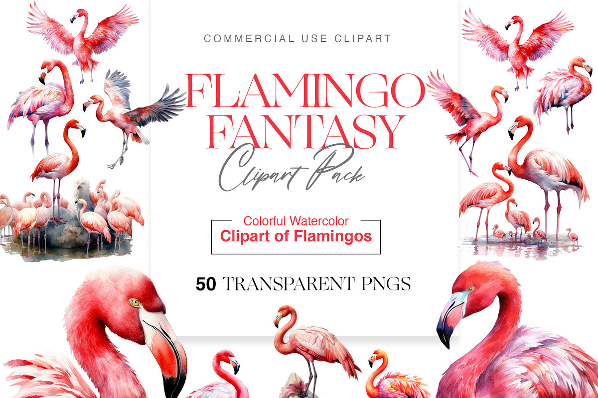 Flamingo Watercolour Clipart, an Animal Illustration by BrushstrokeArtGB (Photo 1 of 9)