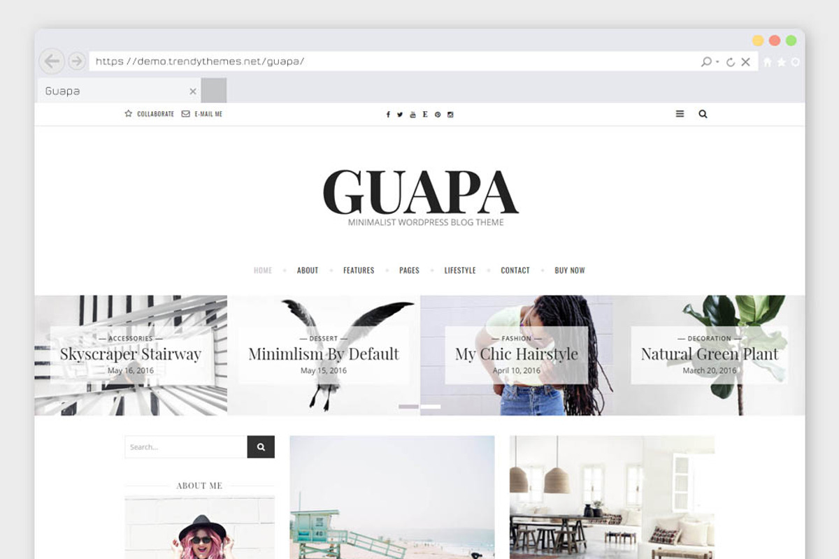Minimal WordPress Blog Theme Guapa, a WordPress Template by Trendy Themes (Photo 1 of 3)