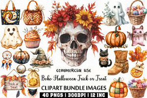 Boho Halloween Trick or Treat PNG, an Illustration by Craft Nest