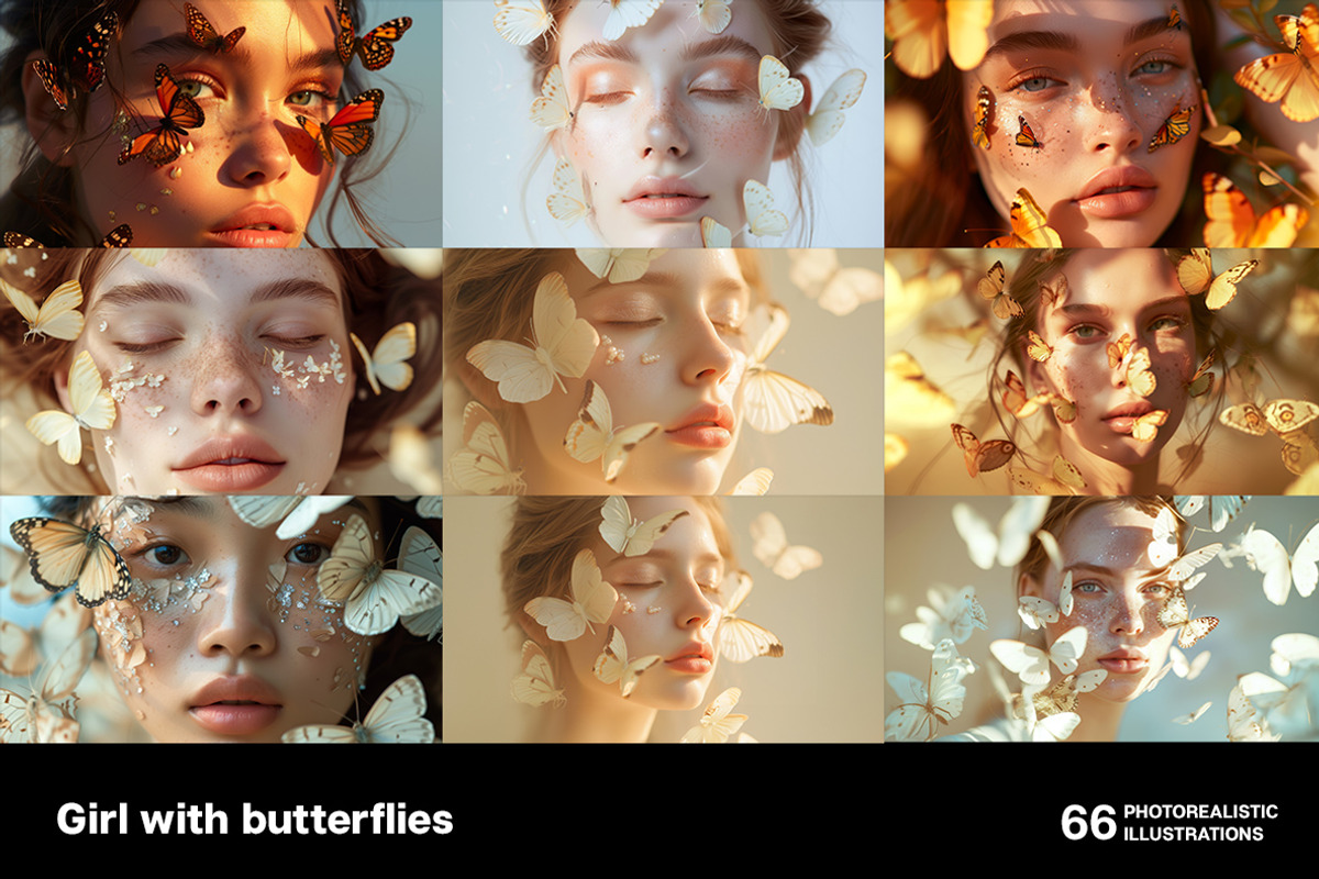 Girl with butterflies. 66 images, a Person Illustration by Handmadefont (Photo 11 of 14)