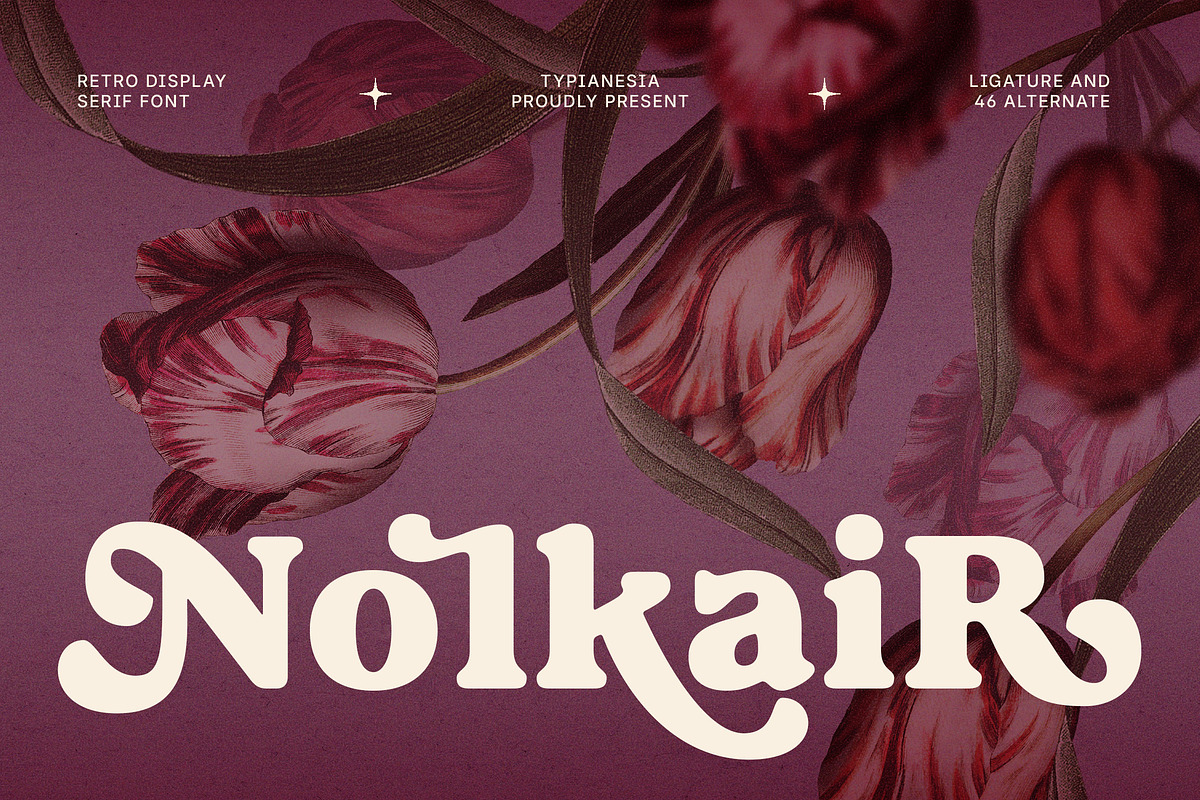 Nolkair - Bold Swashes Retro Serif, a Serif Font by Typia Nesia (Photo 1 of 15)