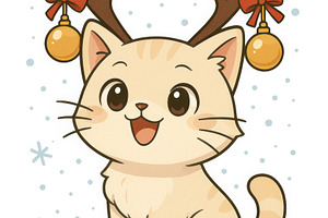 Christmas cute anime cat with antler, a Photo by Dvoevnore photos