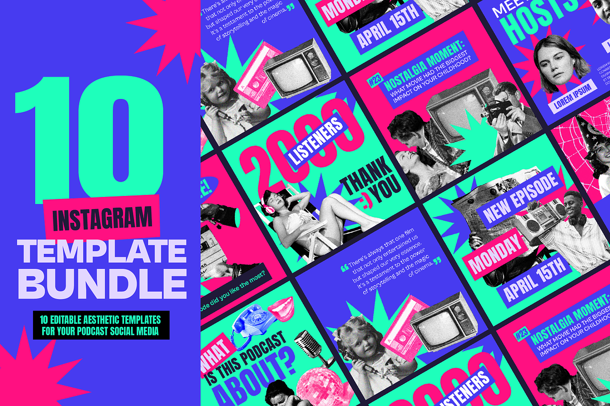 Instagram Posts Template for Podcast, a Social Media Template by JoanaCelina (Photo 1 of 7)