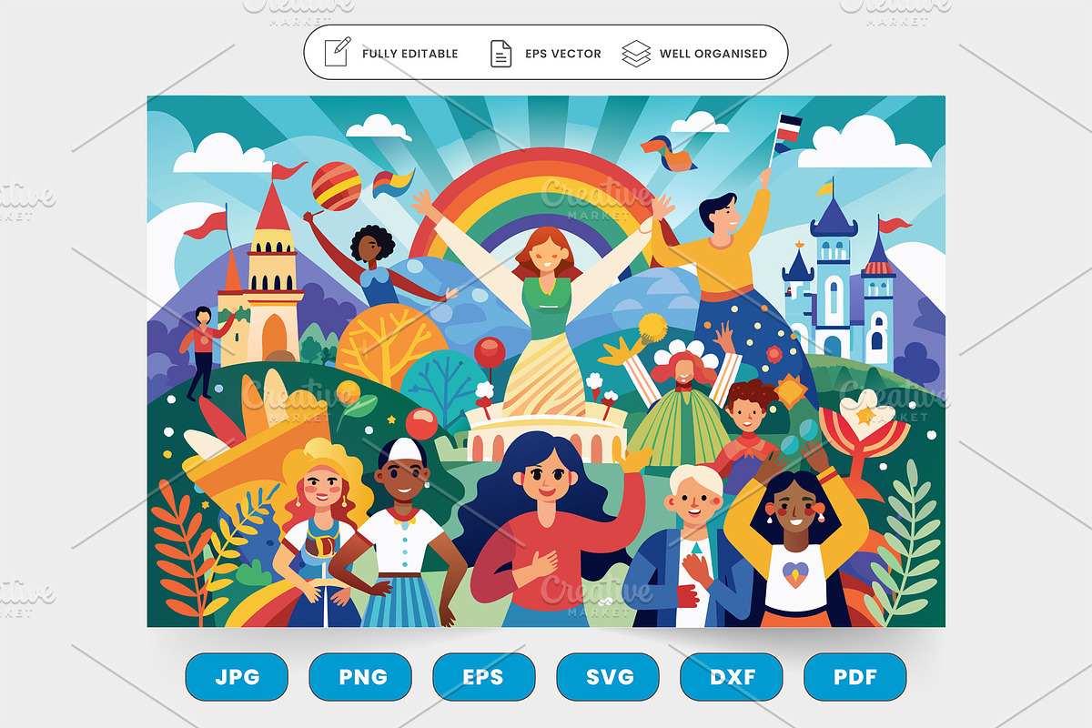 A diverse group of people standing i, a Graphic by SaroStock