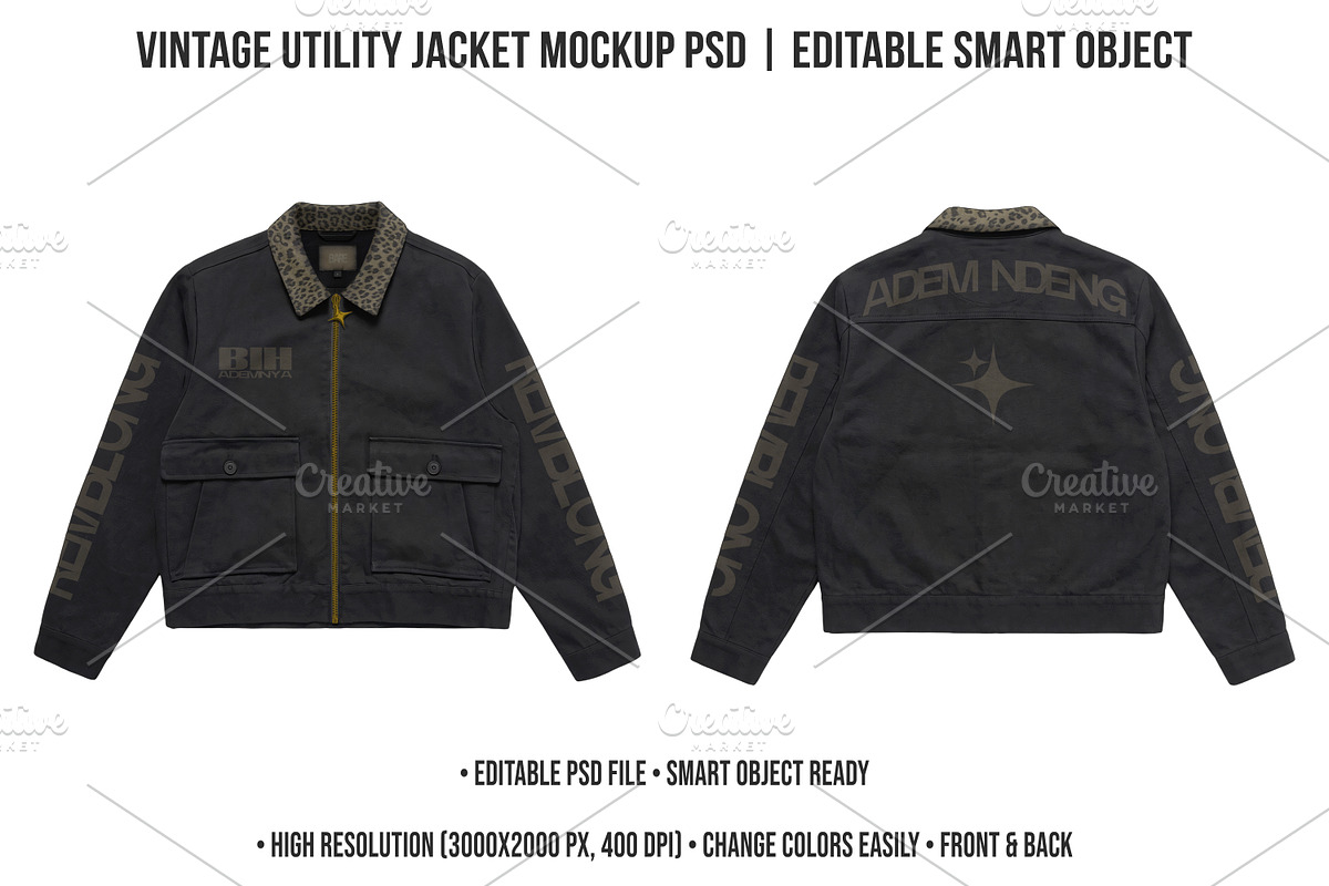 Vintage Utility Jacket Mockup PSD, a Hoody Mockup by std.badboy (Photo 1 of 4)