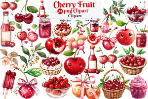 Cherry Fruit Clipart, Berries Cherry, an Illustration by Watercolor design