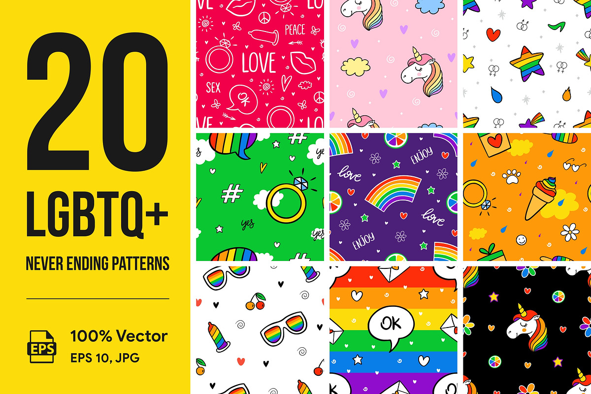 20 LGBTQIA+ Never Ending Patterns, a Pattern Graphic by karetniy (Photo 1 of 8)