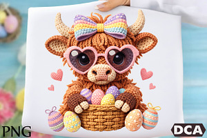 Crochet Easter Highland Cow PNG, an Illustration by DreamCafeArt
