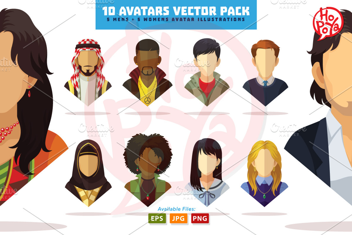 10 Avatars Vector Pack, an Illustration by mikailain