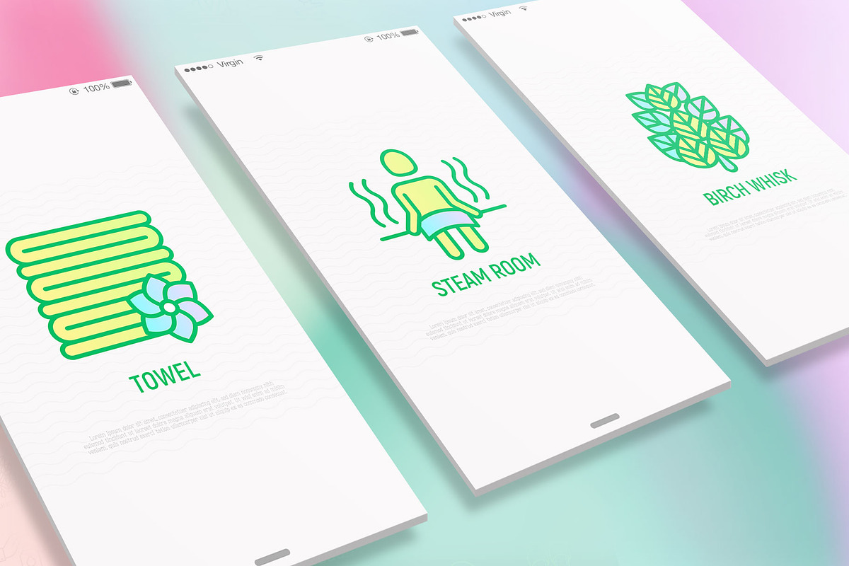 Spa and Sauna | 16 Thin Line Icons, an Outline Icon by Alex Blogoodf (Photo 2 of 11)