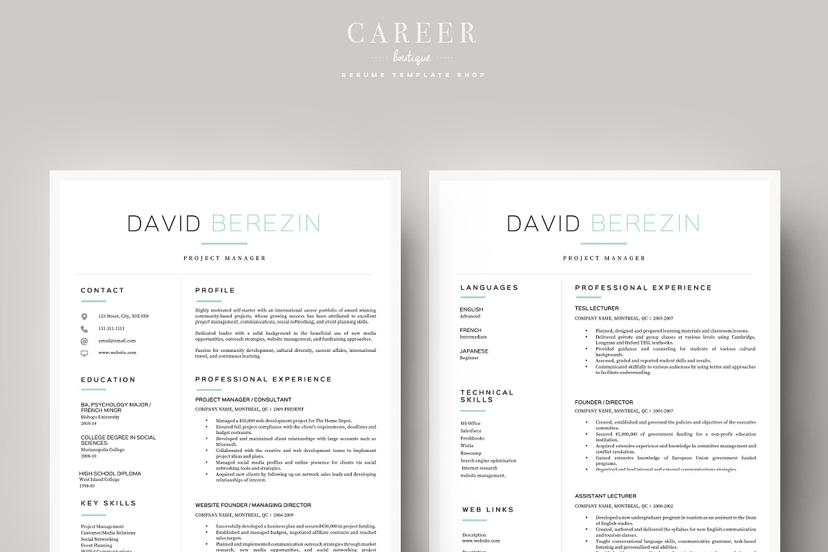 Modern resume & CoverLetter Template, a Resume Template by careerboutique (Photo 2 of 6)