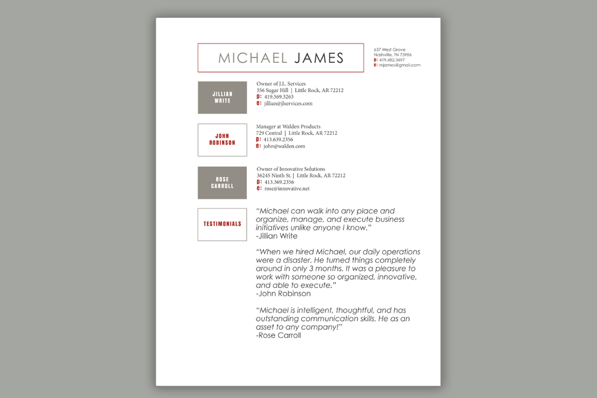 Bold Red Modern Resume Template, a Resume Template by Scribbled Napkin Design (Photo 4 of 4)