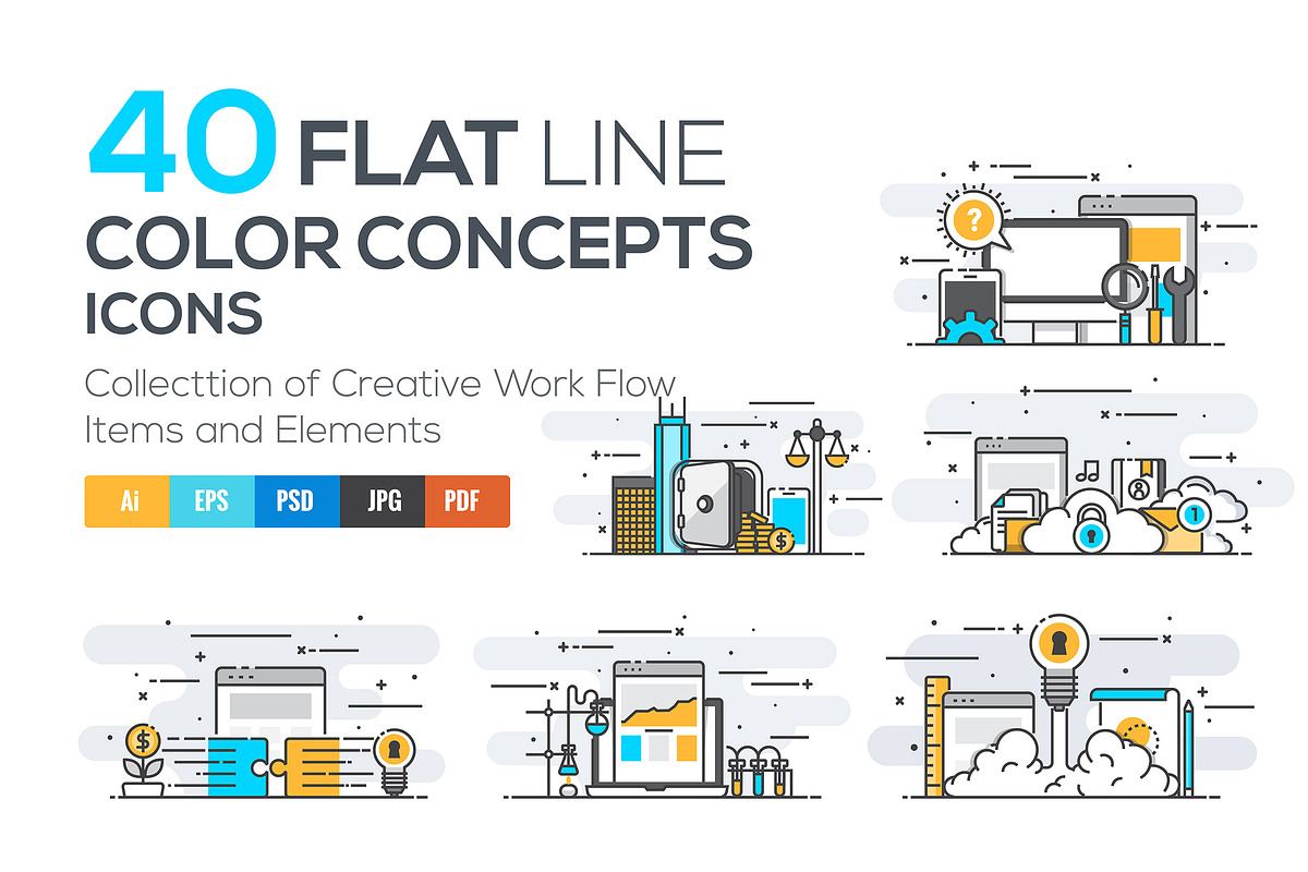 Flat Line Color Conceptual icons, a Technology Illustration by Creative Graphics (Photo 1 of 2)