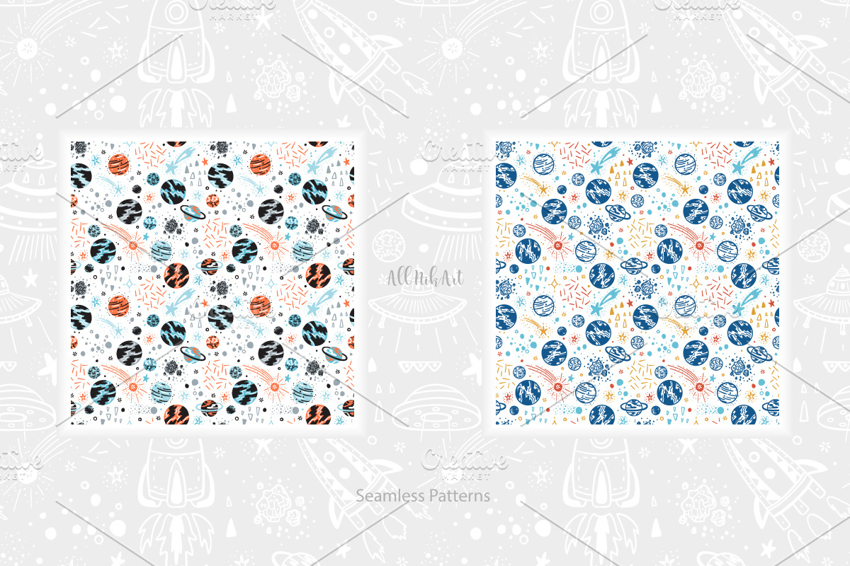 Space Seamless Patterns and Cliparts, a Pattern Graphic by AllNikArt (Photo 6 of 8)
