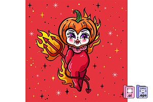 Halloween Pumpkin Devil Baby, a Person Illustration by MISS CHATZ