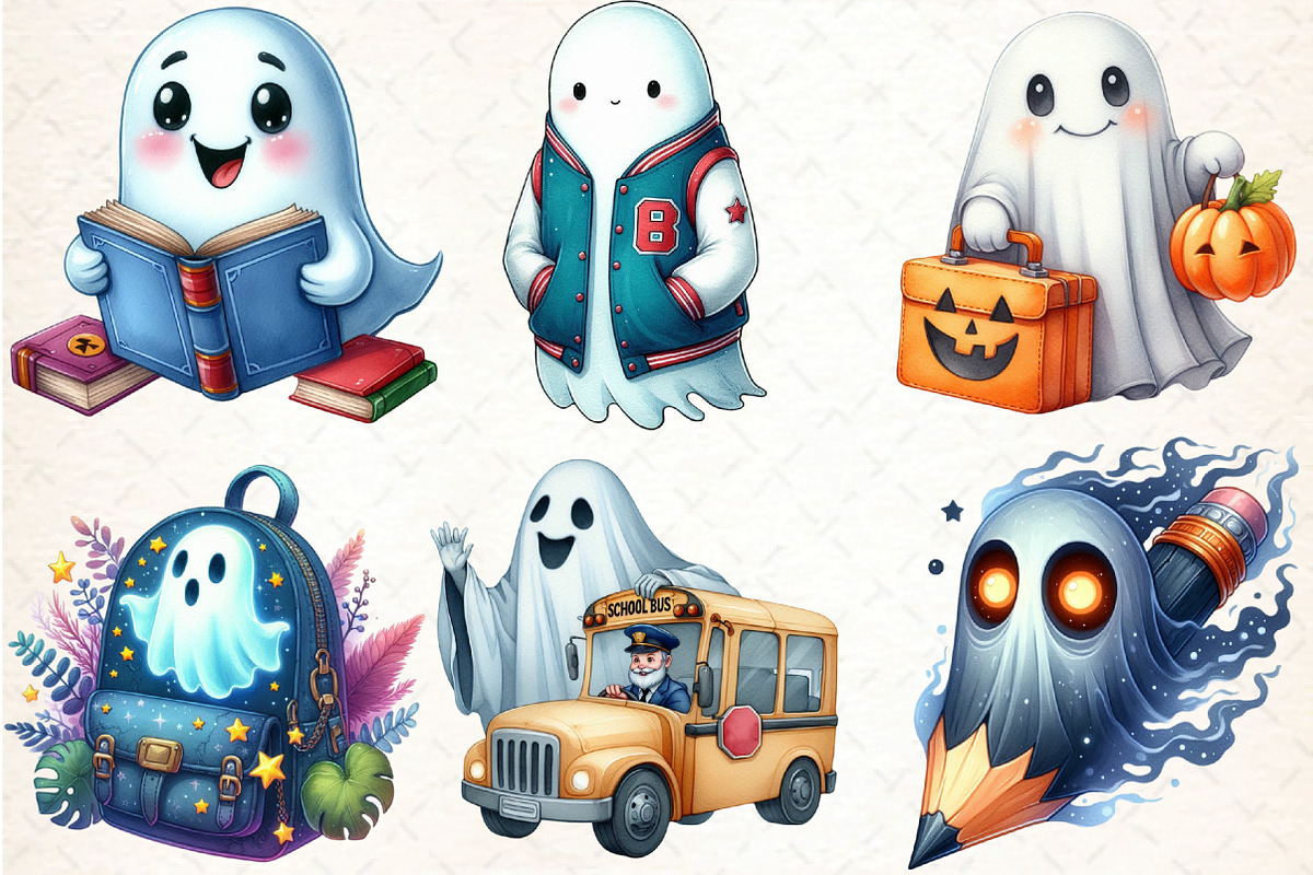 Ghost School Clipart PNG, an Illustration by DreamCafeArt (Photo 2 of 5)