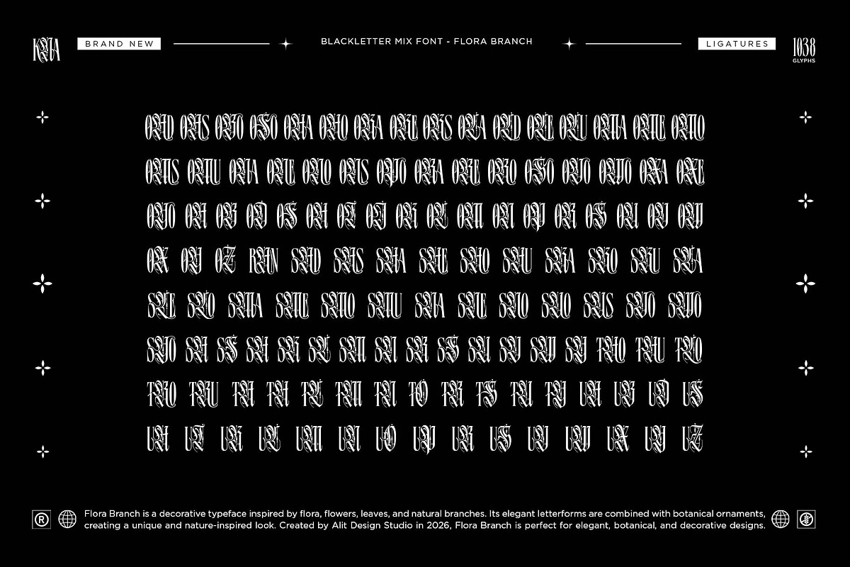 Flora Branch Typeface, a Blackletter Font by alit design (Photo 2 of 20)