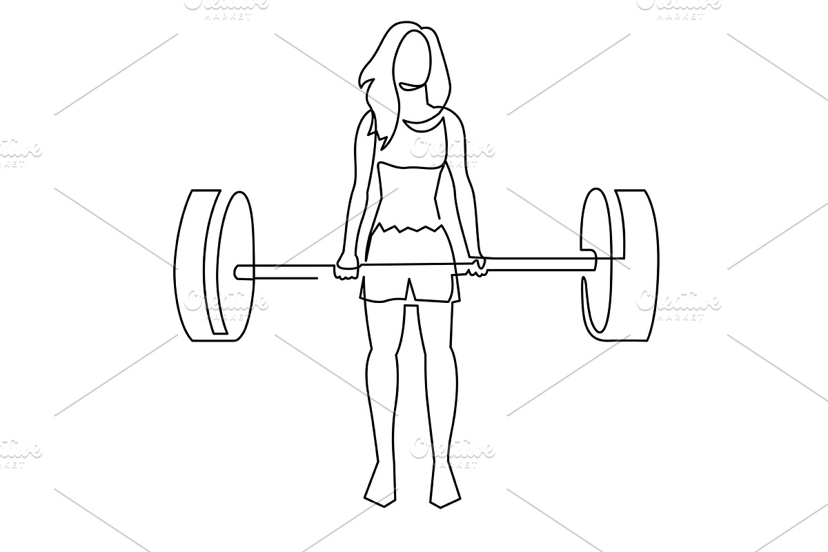 Woman lifting weights one line, a Healthcare Illustration by Samui-Art