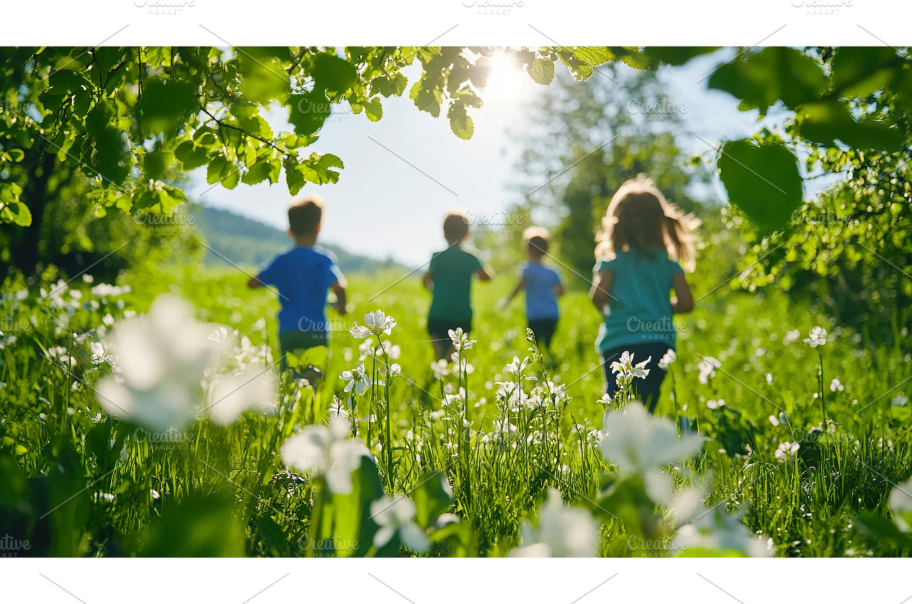 Children playing in sunlit meadow, a Nature Photo by Lermont51