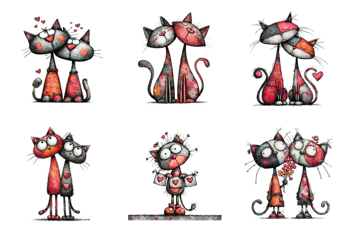 Valentine Romantic Cat Couple Clipar, an Illustration by SinaCreation (Photo 4 of 11)