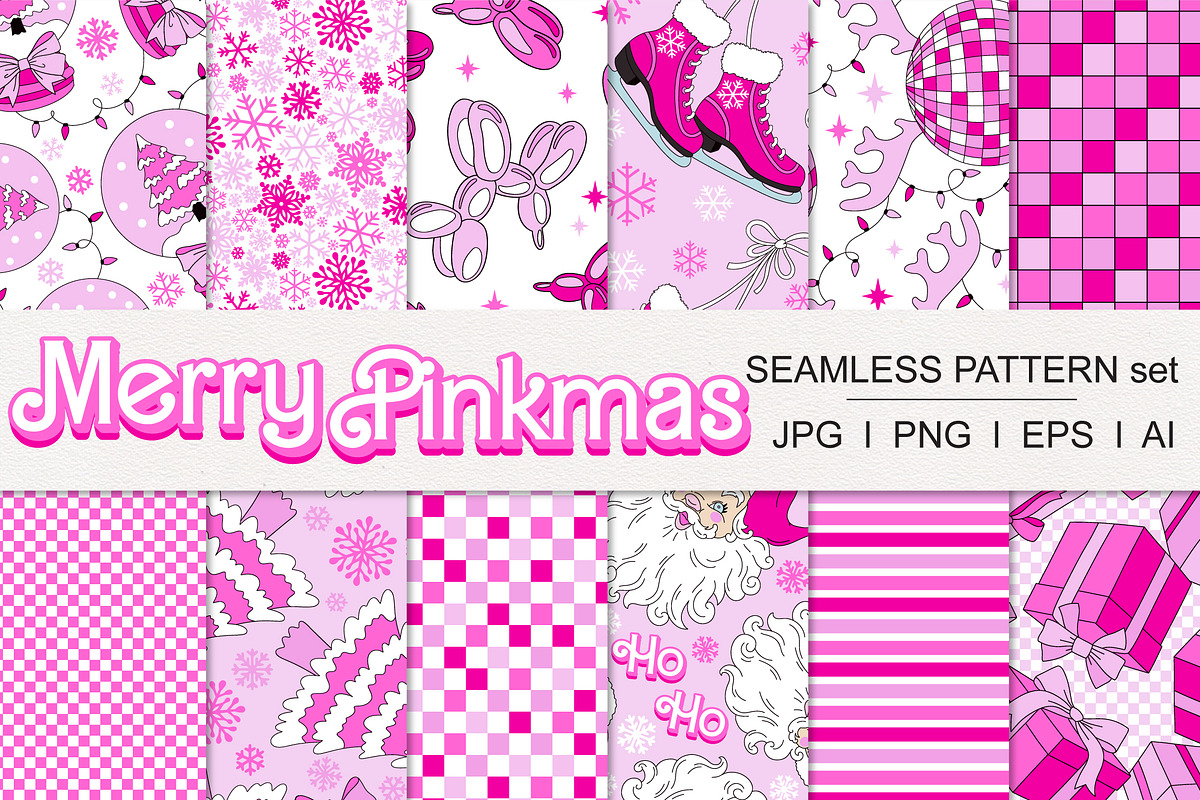 Barbie Pink Christmas pattern set, a Pattern Graphic by @olga.angelloz (Photo 1 of 2)