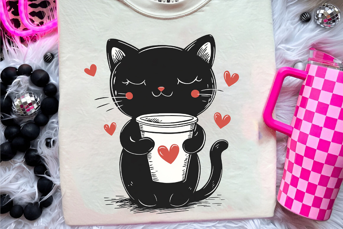 Cat Silhouette Love Coffee Clipart, an Illustration by CreationArt (Photo 4 of 9)