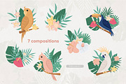 Tropical birds, flower & leaves, an Illustration by BrillCreateArt (Thumbnail 4 of 5)