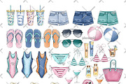 Poolside Watercolor Cliparts, an Illustration by Phantasia Design (Thumbnail 2 of 8)
