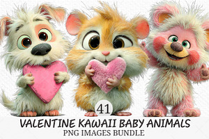 Valentine Kawaii Baby Animals, an Illustration by Craft Nest